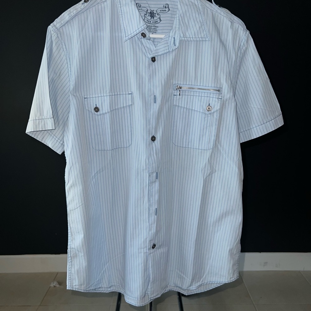 Calvin Klein Light Blue and White Striped Shirt